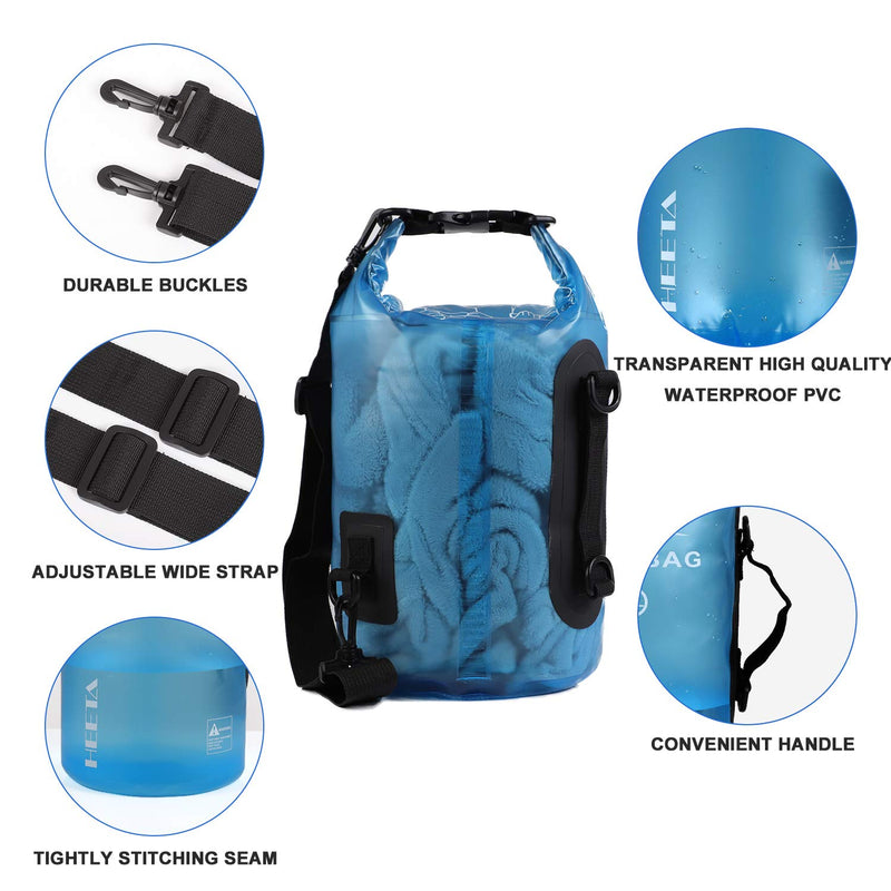 [AUSTRALIA] - HEETA Waterproof Dry Bag for Women Men, 5L/ 10L/ 20L/ 30L Roll Top Lightweight Dry Storage Bag Backpack with Phone Case for Travel, Swimming, Boating, Kayaking, Camping and Beach Blue 5L 