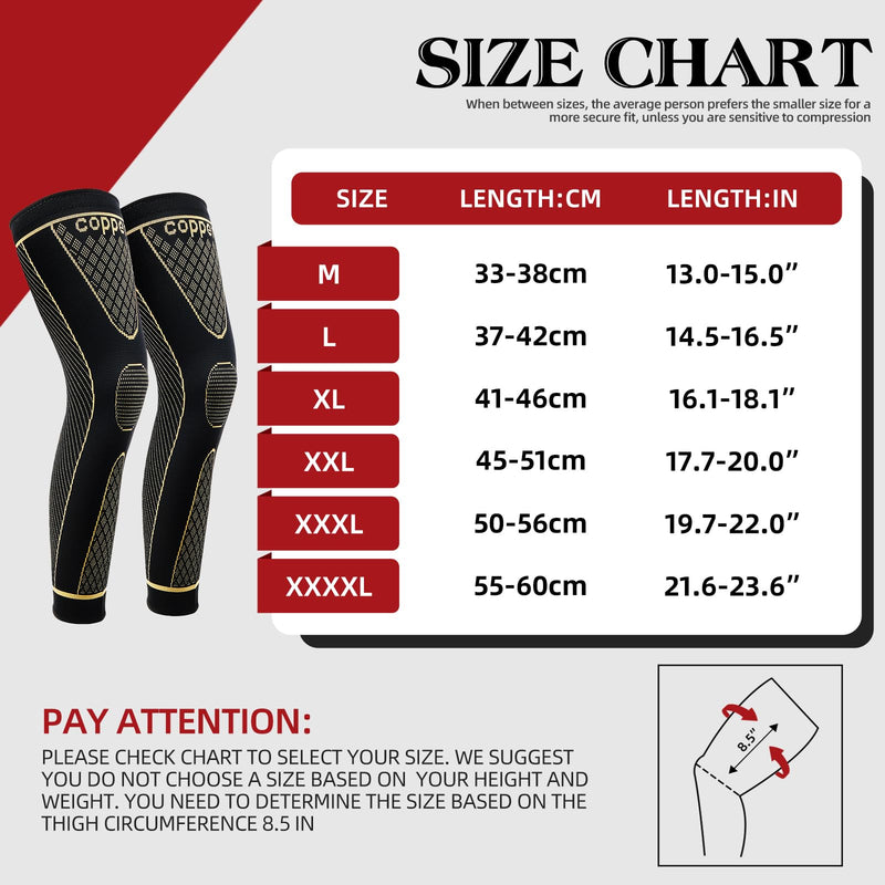 SKDK Copper Full Leg Sleeves Long Compression Leg Sleeve Knee Sleeves Protect Leg for Knee Pain Relief, Workout and Sports Copper-2 XXXX-Large(1 Pair) - BeesActive Australia
