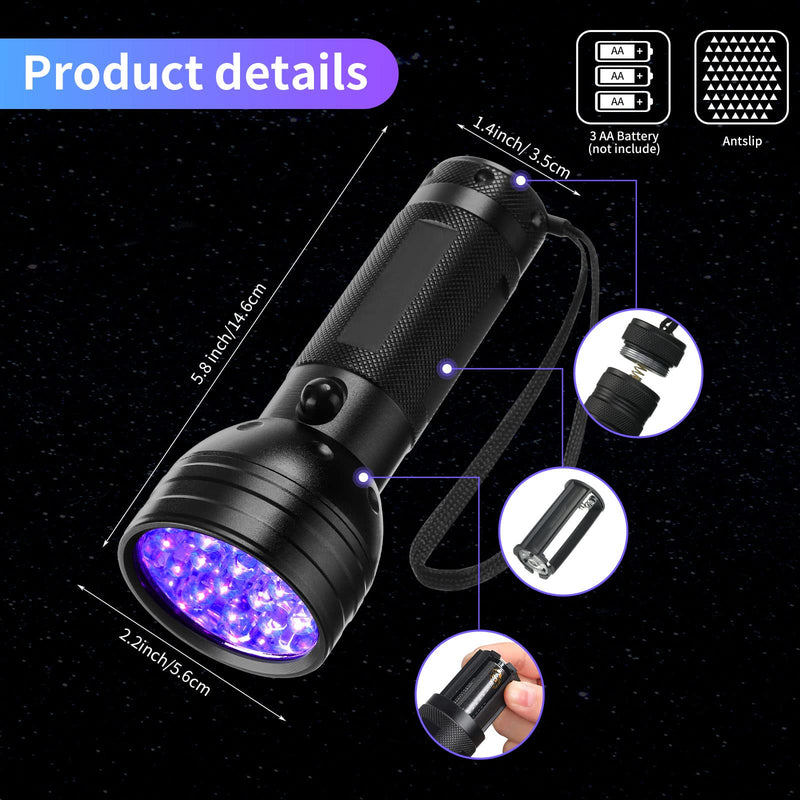 UV Flashlight Black Light 51 LED 395 nm Detector UV Light Handheld Blacklight for Pet Urine Detector, Dry Stains, Bed Bug, Battery Not Included (4 Pieces) - BeesActive Australia