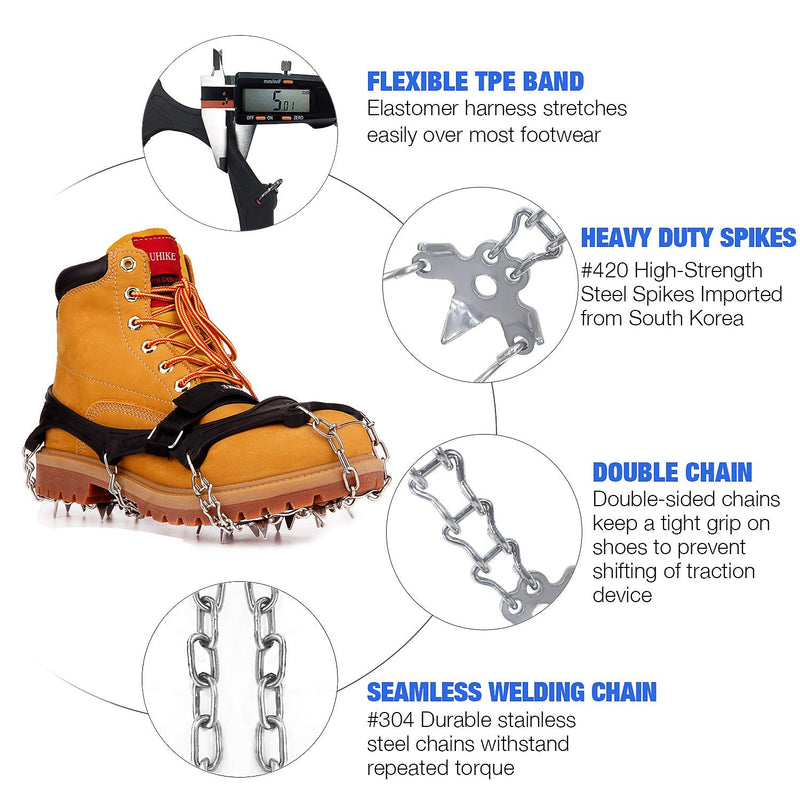 AUHIKE Crampons Ice Cleats Traction Snow Grips Traction Cleats System Safe with Tear-Resistant Gasket Protect for Hiking Fishing Jogging Mountaineering Walking Black Small - BeesActive Australia