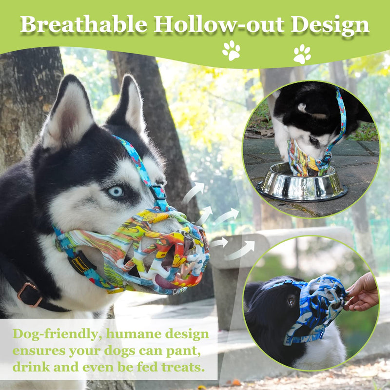 Dog Muzzle, Printed Basket Muzzle for Small Medium Large Dogs Dachshund, Beagle, German Shepherd, Breathable Pet Muzzles to Prevent Biting Chewing Scavenging Graffiti M-(Snout 10¼’’-11¾’’) - BeesActive Australia