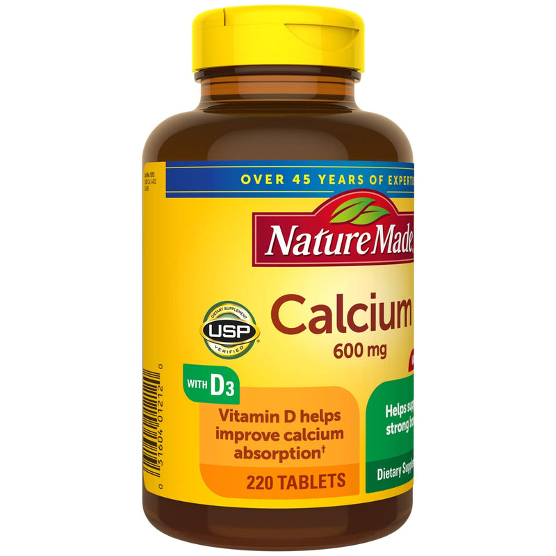 Nature Made Calcium (Carbonate) 600 mg, with Vitamin D3 for Immune Support, Tablets, 220 Count Mega Size helps support Bone Strength - BeesActive Australia