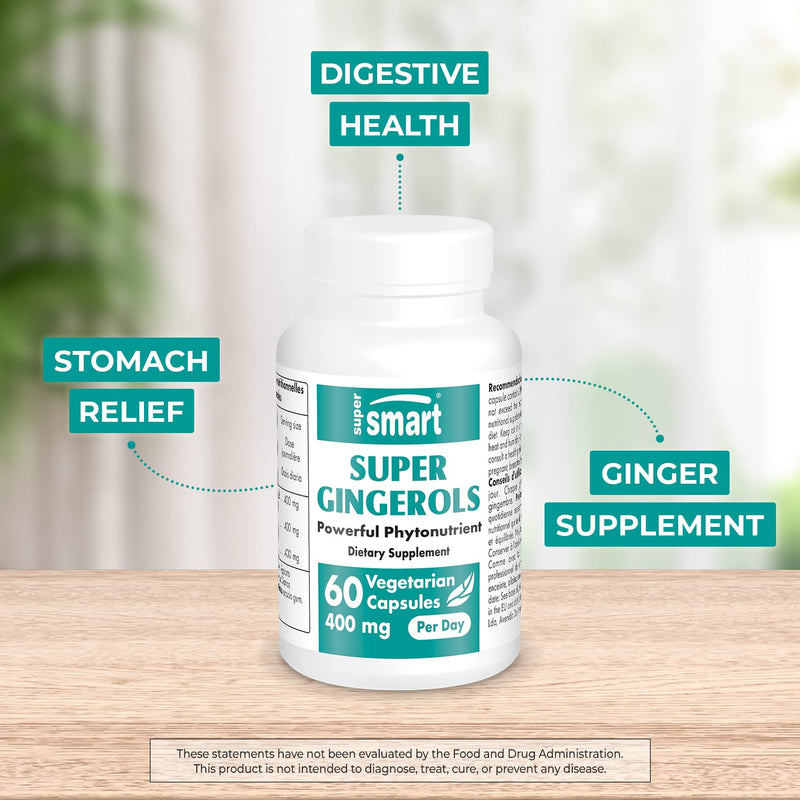 Supersmart - Super Gingerols 200 mg - Ginger Root Extract Standardised to 20% Gingerols - Digestive Support & Anti Inflammatory Supplement | Non-GMO & Gluten Free - 60 Vegetarian Capsules - BeesActive Australia