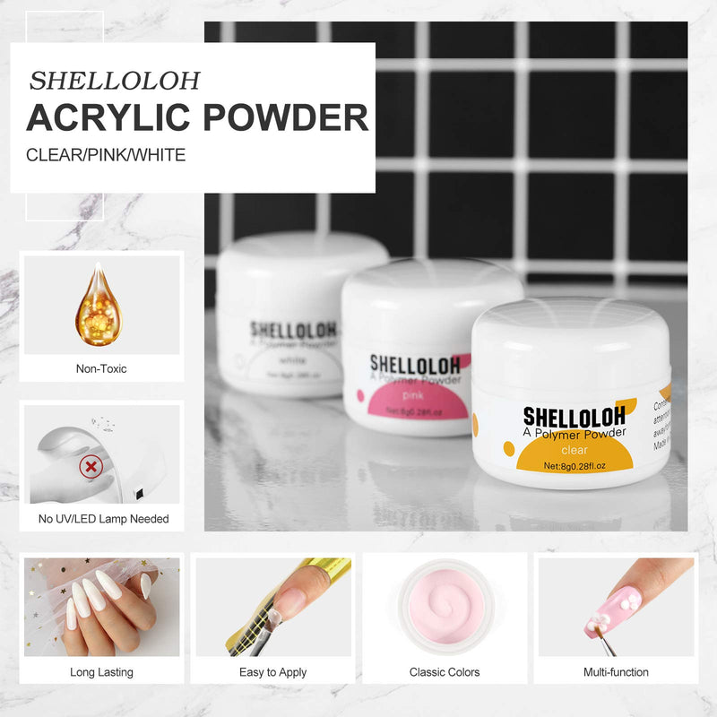 Acrylic Nail Kit-3 Pcs Acrylic Powder with Acrylic Liquid Monomer Glitter Gel False Nail Tips Nail Art Decoration Tools - BeesActive Australia