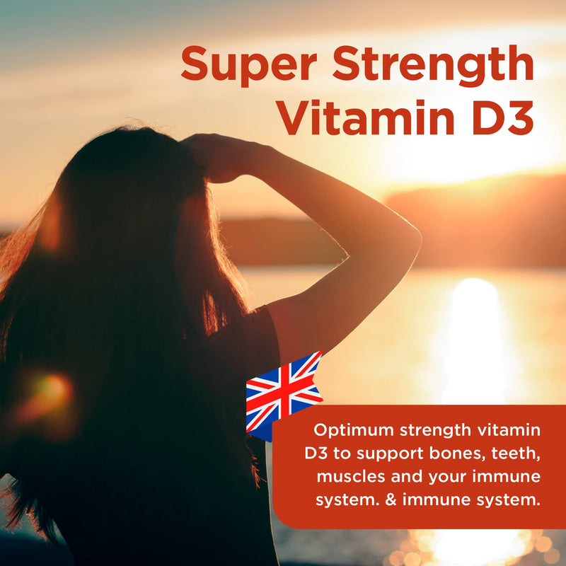 Healthspan Super Strength Vitamin D3 (240 Tablets) | Immune Health | Bone, Teeth & Muscle Health | Contains 1,000iu of Natural Source Vitamin D3 in Each Tablet | Vegetarian 240 Count (Pack of 1) - BeesActive Australia