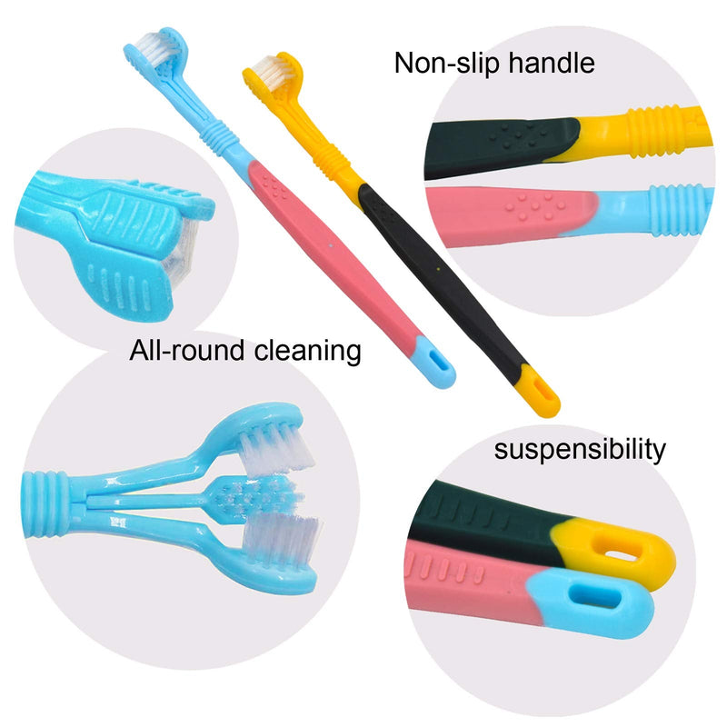 OperSeven Three Sided Pet Toothbrushs Suitable for Cats and Dogs Brush Addition Bad Breath Tartar Teeth Care Cleaning Mouth Dog Toothbrushs (Blue Yellow) Blue Yellow - BeesActive Australia