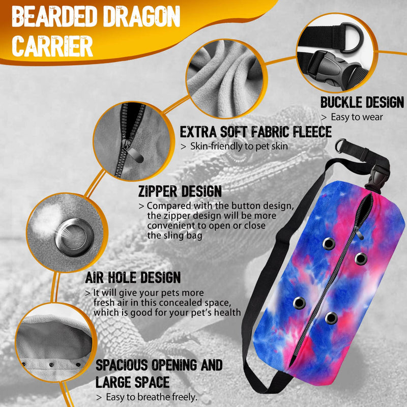 Bearded Dragon Sling Carrier, Zipper Small Animal Bag for Lizards and Small Reptile, Small Animal Sling Carrier with Air Holes, Bearded Dragon Accessories Set for Safe Walking (Large, Tie-Dye) - BeesActive Australia