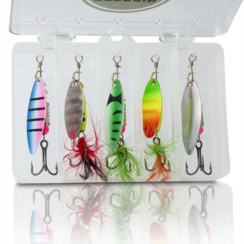 [AUSTRALIA] - Fishing Lure Set by Captain Fishook – 10-Piece Fishing Lures Spinnerbait Kit for Fresh and Salty Water – Premium Non-Rust Carbon Hook – Steel Stamped Hand Painted Blades – 2 Tackle Boxes 