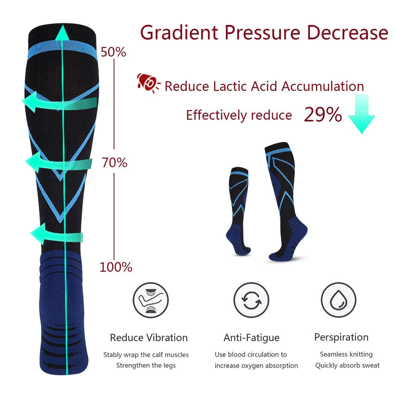 Compression Socks for Men & Women Medical Grade 20-30mmHg Knee High Sports Socks for Running, Cycling, Fitness Blue - BeesActive Australia