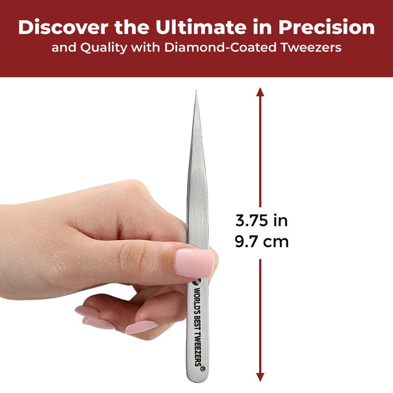 World's Best Tweezers Diamond Tip Splinter Tweezers - Diamond Coated, Professional Precision Needle Nose Pointed Tweezer for Ingrown Hair, Splinter, Ticks, and Glass Removal - Stainless Steel - BeesActive Australia