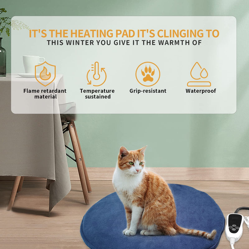 GOLOPET Pet Heating pad, Cat Heating pad, Waterproof, with Intelligent Thermostat Switch, Adjustable Dog Heating pad with Anti-bite Steel Rope. Complimentary Gray Fleece Cover Round - D16in - BeesActive Australia