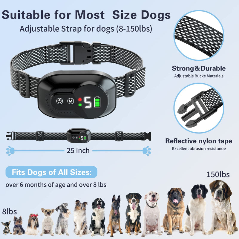 No Bark Collars for Dogs,Bark Collar for Large Medium Small Dogs,Barking Collar,Rechargeable Vibrating Bark Collar with 5 Adjustable Sensitivity Beep Vibration,for 8-150 lbs Dogs,Black - BeesActive Australia