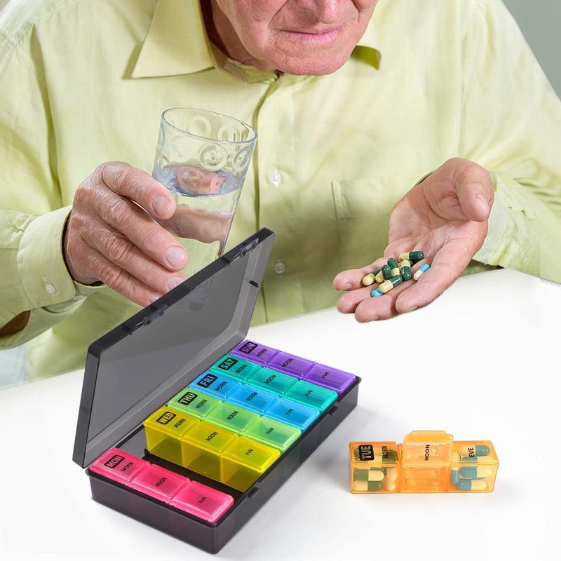 Pill Box Organiser 7 Day , Opret Pill Dispenser Weekly 3 Times a Day with case for Travel Vitamin Fish Oil Container Planner BPA Free Black-coloured - BeesActive Australia