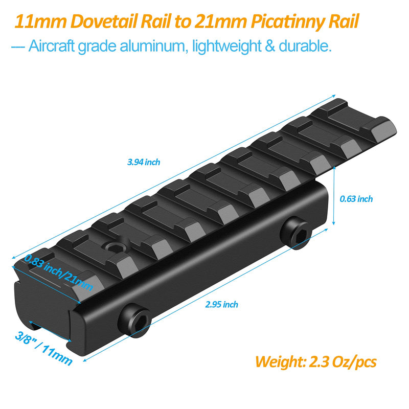 LONSEL Dovetail to Picatinny Rail Adapter 11mm Dovetail to 21mm Picatinny/Weaver Rail Convert Mount - Low Profile Scope Riser Rail Adaptor - Base Mount 3/8" to 7/8" Converter 2 PACK - BeesActive Australia