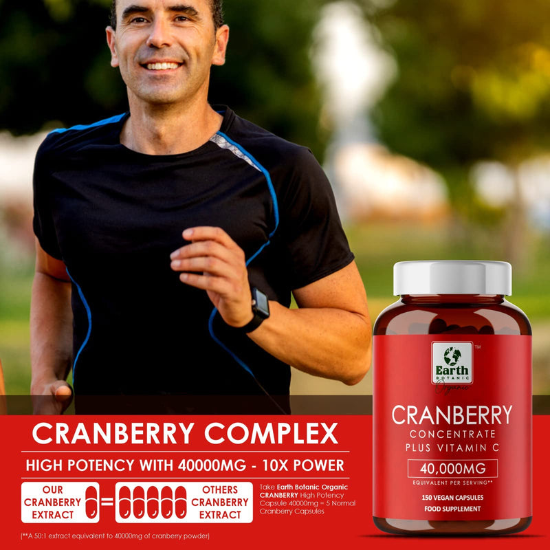 Earth BOTANIC Organic Cranberry Capsules 40,000mg High Strength | 150 Concentrated Pills Cranberry Extract Complex with Vitamin C Supplements - BeesActive Australia