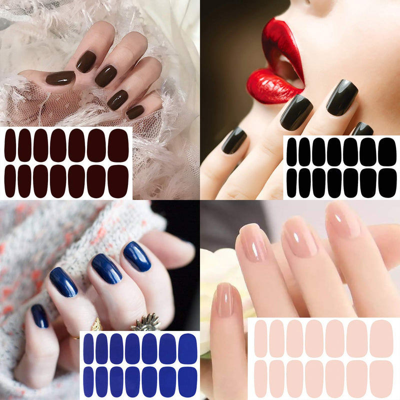 Nail Polish Stickers, DANNEASY 24 Sheets Adhesive Nail Wraps Strips Solid Color Nail Decals Manicure Kit 1Pc Nail File + Wood Cuticle Stick Kit 1 - BeesActive Australia