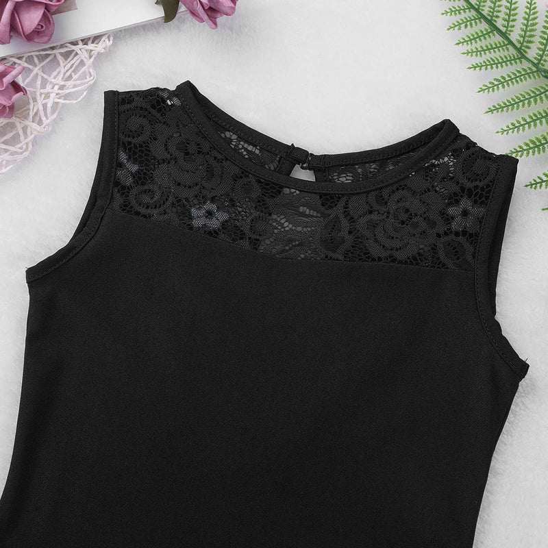 [AUSTRALIA] - MSemis Kids Girls Floral Lace Splice Cutout Back Leotard Ballet Dance Dancewear Gymnastic Unitard Black 10-12 