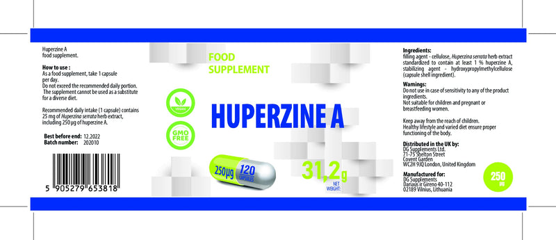 Huperzine A 250 mcg 120 Vegan Capsules, 3rd Party lab Tested, High Strength Supplement, Gluten and GMO Free - BeesActive Australia