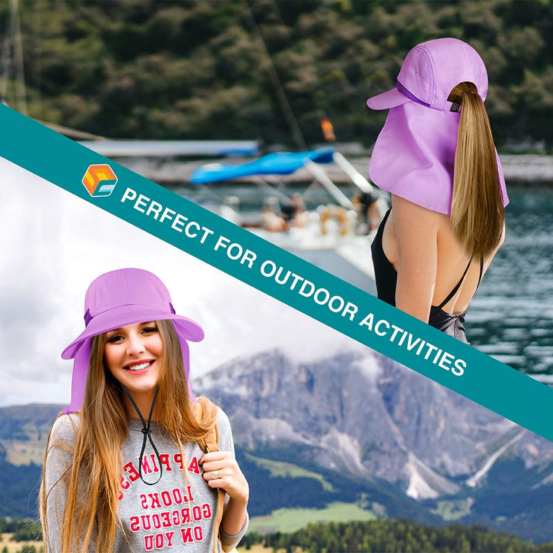 SUN CUBE Women Hiking Fishing Hat - UV Protection Sun Hat Ponytail Foldable Brim One Size Purple - BeesActive Australia