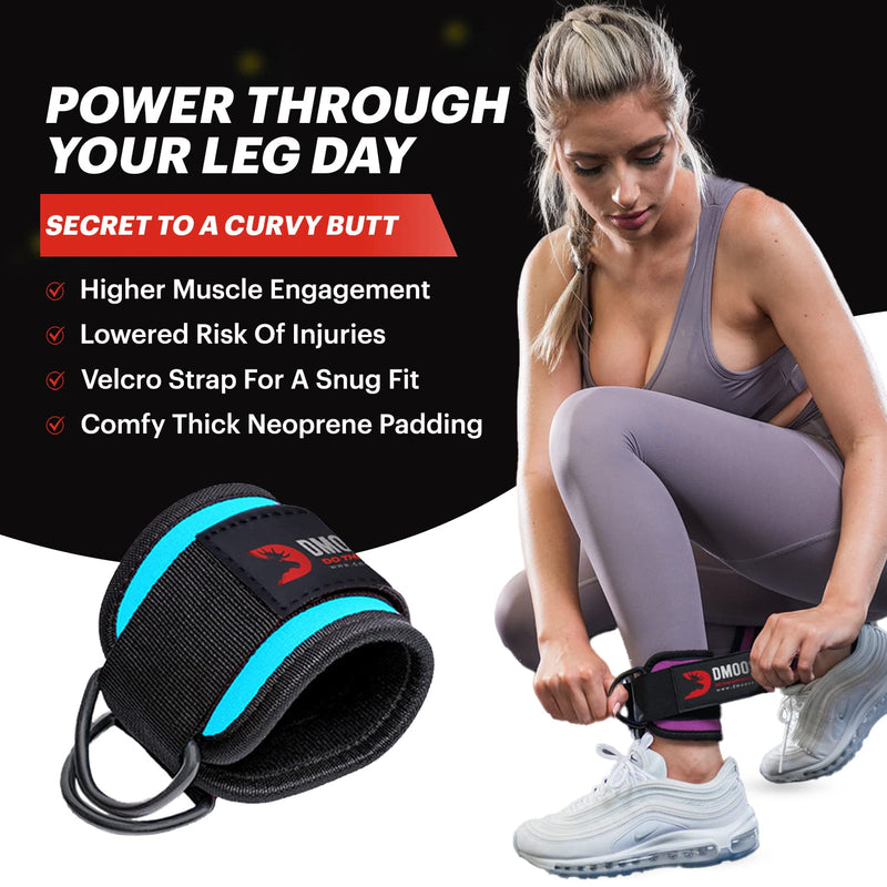 DMoose Ankle Strap for Cable Machine Attachments - Gym Ankle Cuff for Kickbacks, Glute Workouts, Leg Extensions, Curls, Booty Hip Abductors Exercise for Men and Women, Adjustable Neoprene Support Black - Pair - BeesActive Australia