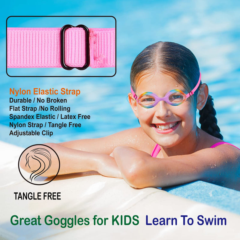 Kids Swim Goggles,Swim Goggles for Kids Adult, Swim Goggles with Fabric Strap - No Tangle Elastic, Pain Free Head Band 01 Jr Goggles-rainbow - BeesActive Australia