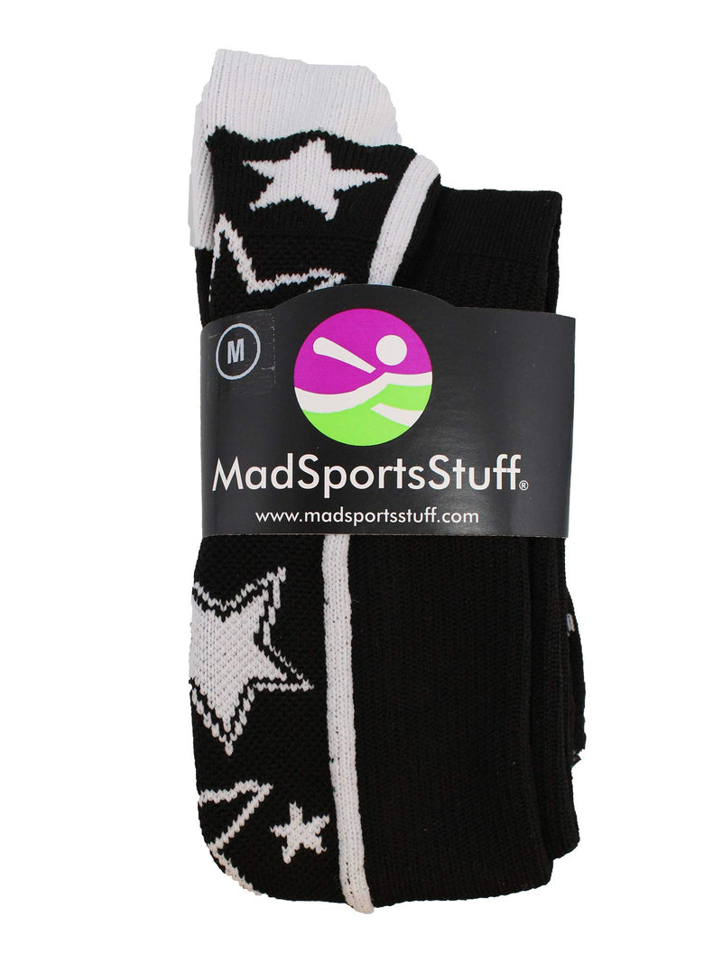 [AUSTRALIA] - MadSportsStuff Crazy Socks with Stars Over The Calf Socks (Multiple Colors) Black/White Medium 