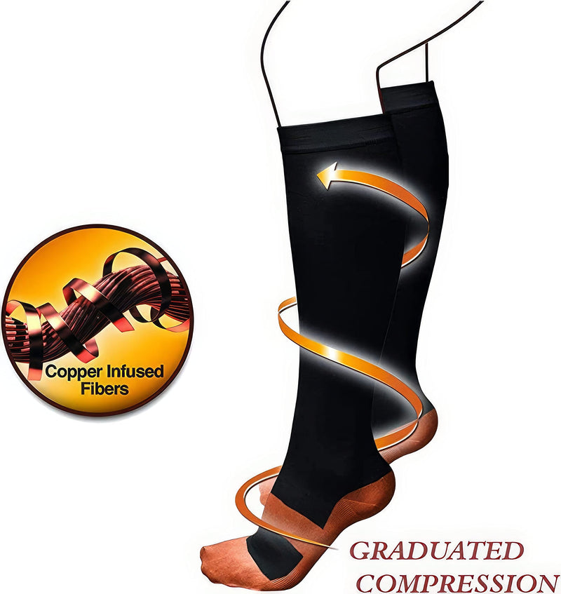 Copper Compression Socks Men Women - Arthritis Socks or DVT Flight Socks 1 Pair One Size BLACK - BeesActive Australia