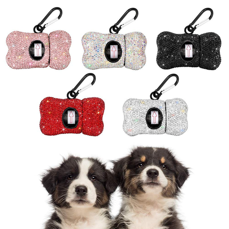 SAVORI Dog Poop Bag Holder Bling Rhinestone Poop Bag Leash Dispenser for Pet Dog Doggy Waste Bags with Metal Carabiner Clip Includes 10 Roll 150 Bags Pink - BeesActive Australia