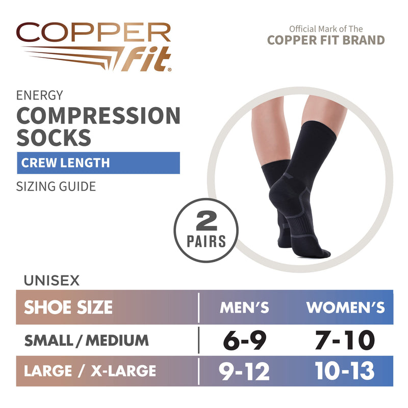 Copper Fit Energy Unisex Crew Length Compression Socks Small-Medium Black - BeesActive Australia