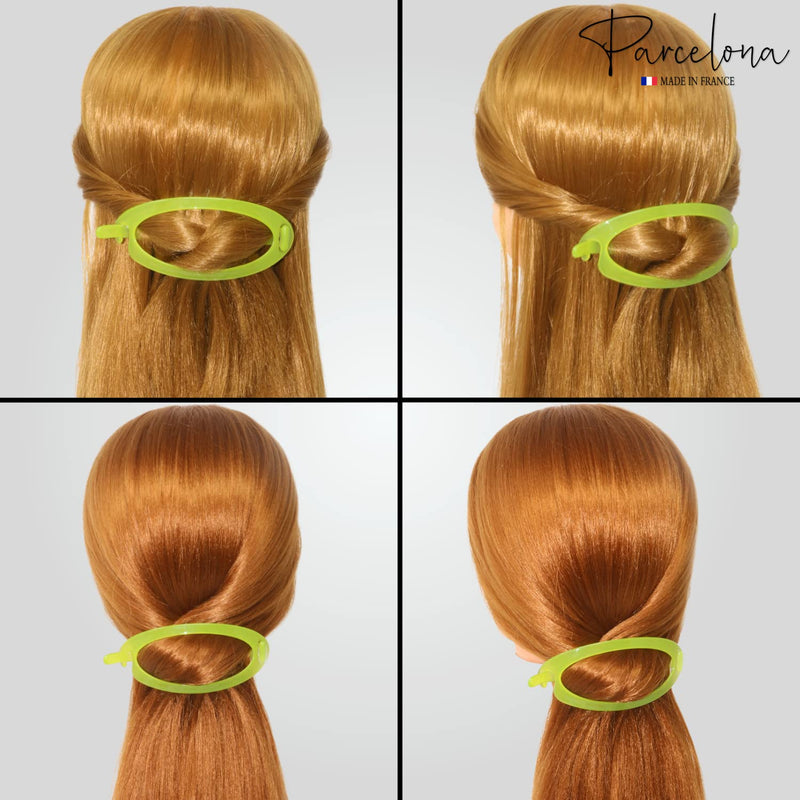 Parcelona French Oval Simple 4 1/4" Large Cellulose Acetate Metal Free Hair Barrette Clips Ponytail Non Slip Fashion Durable Styling Women Hair Accessories Hair Clip for Girls, Made in France(Neon Lemon Green) Neon Lemon Green - BeesActive Australia