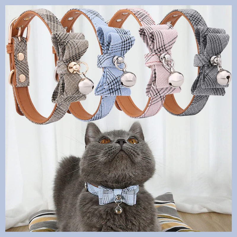 Cat Collars for Girl Cats, Puppy Collar with Cute Bow Tie and Bell, Cute Plaid Patterns, Adjustable Kitten Safety Collars pink - BeesActive Australia