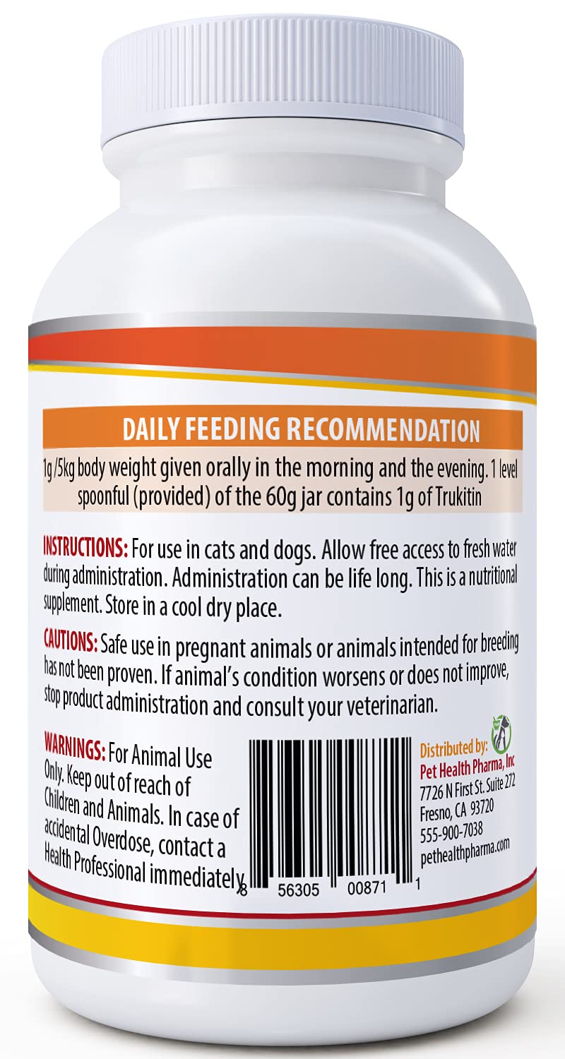 Pet Health Pharma Trukitin Chitosin Based Phosphate Binder for Cats & Dogs – All Natural Human Grade Ingredients for Renal Support Supplement with Calcium Carbonate Oral Powder (Made in U.S.A) 60 Gram - BeesActive Australia
