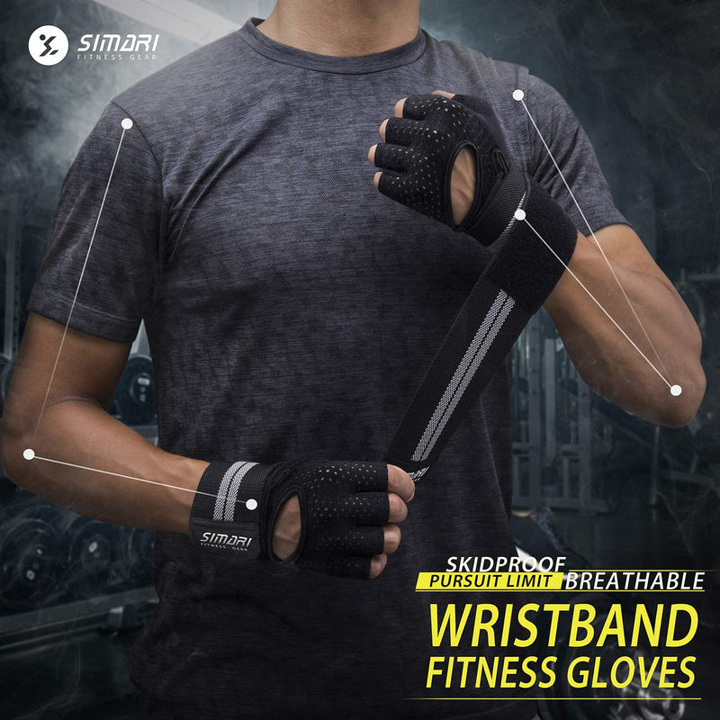 SIMARI Workout Gloves Mens and Women Weight Lifting Gloves with Wrist Wraps Support for Gym Training, Full Palm Protection for Fitness, Weightlifting, Exercise, Hanging, Pull ups Ashy Black Large - BeesActive Australia