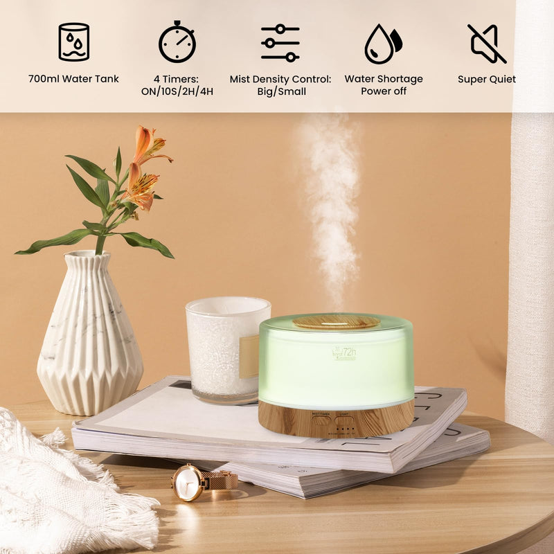 700ML Essential Oil Diffuser, Remote Control Aromatherapy Diffuser with 7 LED Light Colors, Adjustable Mist Mode and Waterless Auto-Off Oil Diffusers Humidifier, Diffusers for Home Bedroom Yoga Sleep Light Wood Grain With Remote Control - BeesActive Australia