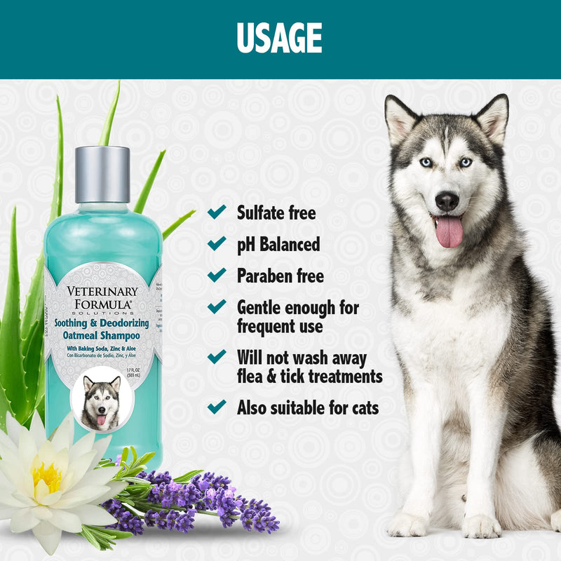 Veterinary Formula Solutions Soothing and Deodorizing Oatmeal Shampoo for Dogs – Baking Soda, Zinc, Aloe Eliminate Odors, Cleanses, Hydrates and Heals Skin – Long-Lasting Fragrance 17 fl oz. - BeesActive Australia