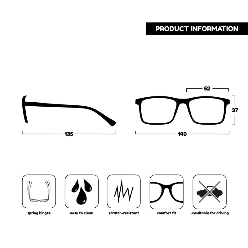 Opulize Ink Reading Glasses 4 Pack Large Rectangular Frame Black Transparent Grey Spring Hinges Scratch Resistant Mens Womens RRRR4-1177 +2.00 +2.00 Magnification (Pack of 4) Black Front Blue Arms / Grey Front Black Arms - BeesActive Australia