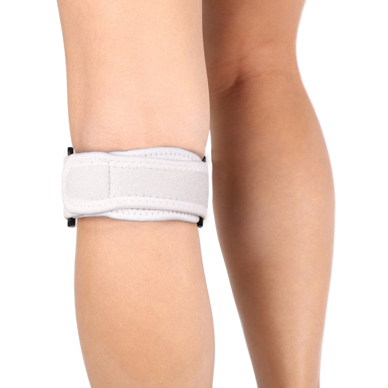Abco Tech Patella Knee Strap - Knee Pain Relief - Tendon and Knee Support for Running, Hiking, Soccer, Basketball, Volleyball and Exercise - Runners Knee Stabilizer - Adjustable Band White - BeesActive Australia