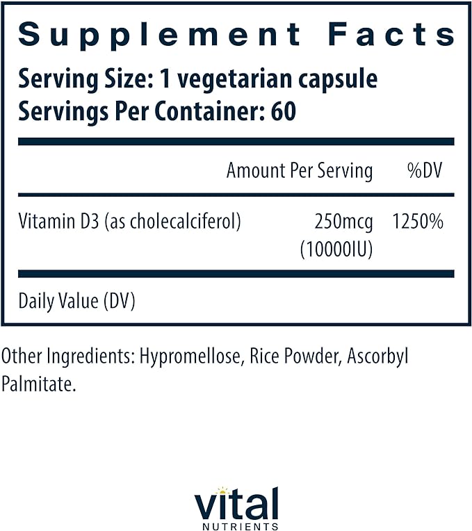 Vital Nutrients Vitamin D3 10000 iU 60 Capsules [Overseas Direct Delivery] [Parallel Import] - BeesActive Australia