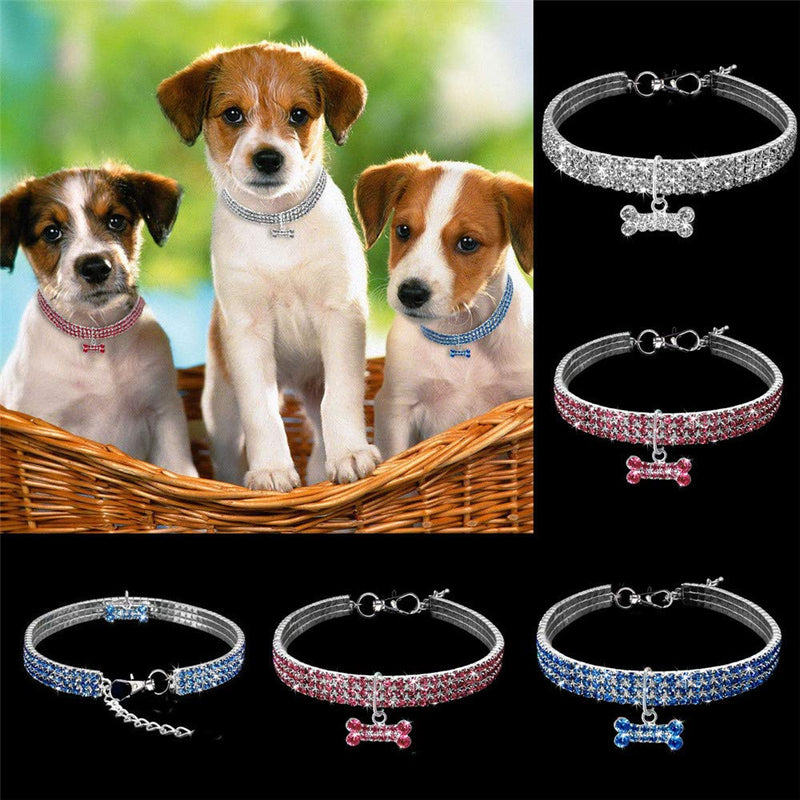 Dogs Kingdom Amazing 3 Rows Rhinestones Necklace Pet Cat Dog Collar Bling Rhinestone Bone Jewelry Party Wedding Accessories S:8-10" neck White - BeesActive Australia