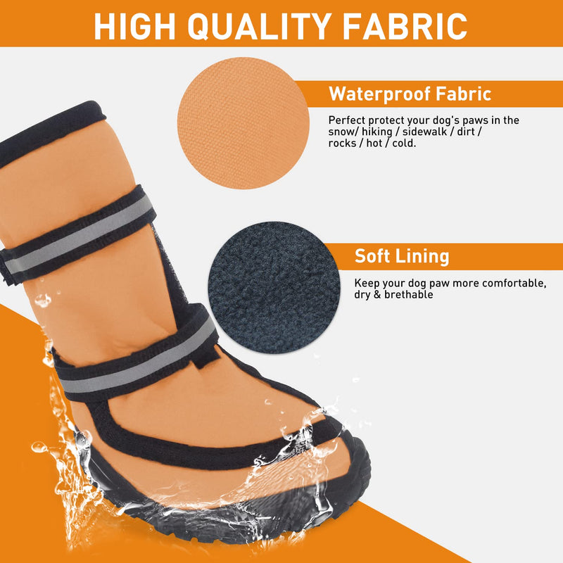 Dog Shoes for Large Dogs Medium Winter Snow Dog Booties with Adjustable Straps Rugged Anti-Slip Sole Paw - Sports Running Hiking Pet Dog Boots Protectors Comfortable Fit XL(Width 2.48in) Orange - BeesActive Australia