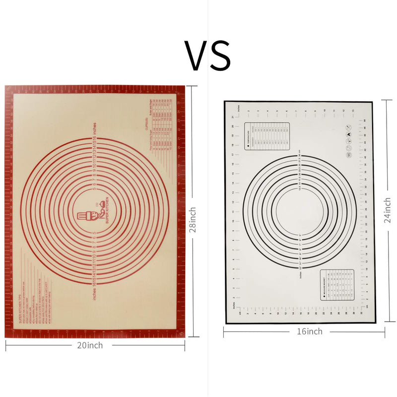 Non-slip Pastry Mat Extra Large with Measurements 28''By 20'' for Silicone Baking/ Counter Mat, Dough Rolling Mat,Oven Liner,Fondant/Pie Crust Mat By Folksy Super Kitchen Red 20×28 - BeesActive Australia