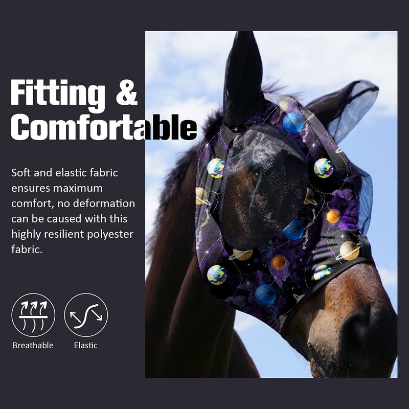 Mask-Tech Horse Fly Mask Elasticity Breathable Fabric with UV Protection Soft Mesh for Horse (L; Full Size) Everlasting Cosmos - BeesActive Australia