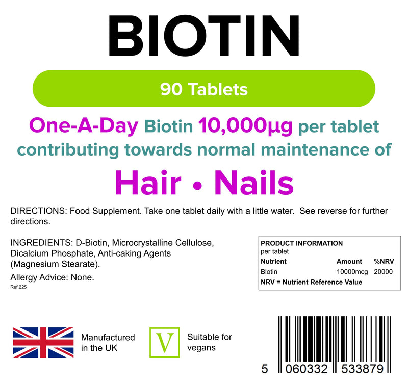 Lindens Biotin 10mg Tablets - 90 Pack - Contributes Towards Normal Hair and Nail Strength for Women & Men with Each Serving Contains 200X Nrv of Biotin - UK Manufacturer, Letterbox Friendly - BeesActive Australia
