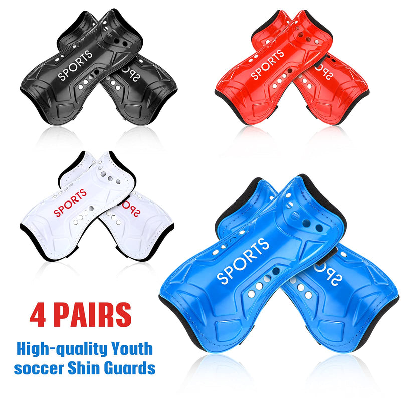 8 Pieces Youth Soccer Shin Guards, Soccer Shin Guards, Child Calf Protective Gear, Soccer Durable Shin Pads with Adjustable Double Straps Fit 8-15 Age, 4 x 7.5 Inch - BeesActive Australia