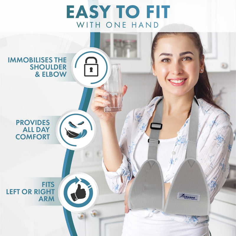 Actesso Web Medical Arm Sling - Designed to immobilise and stabilise The arm, Wrist, and Shoulder Following Injuries or for a Broken arm and cast Support. Sizes for Adults & Kids (Large) Grey L (Pack of 1) - BeesActive Australia