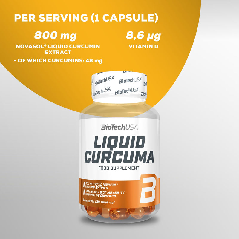 BioTechUSA Liquid Curcuma Food Supplement Capsules with Liquid Curcumin Extract and Vitamin D, 30 Capsules - BeesActive Australia