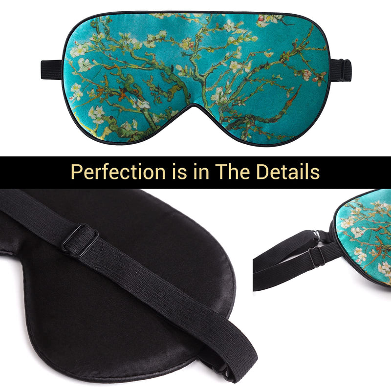 LaCourse 100% Natural Mulberry Silk Eye Mask for Sleeping with 4Pair EarPlugs & Travel Pouch, Both Sides 19 Momme Organic Silk, Adjustable Silk Sleep Eye Mask for Women, Green-Floral Green Floral With 4pair Earplugs - BeesActive Australia