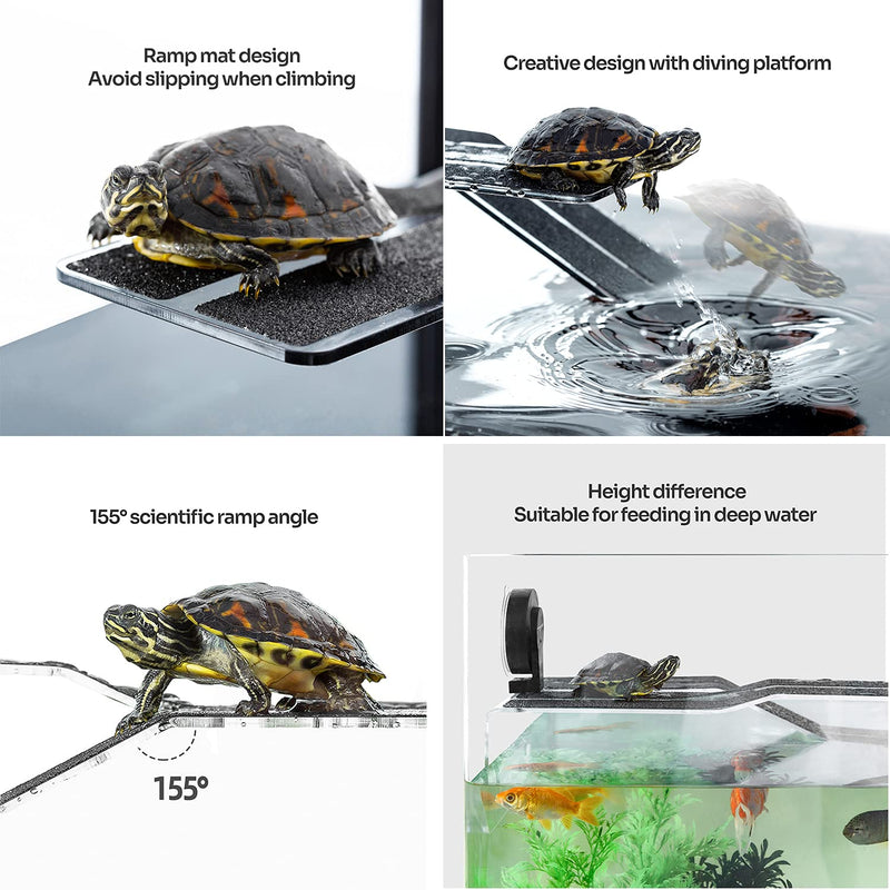 WACOOL Acrylic 3 in 1 Turtle Dock with Ramp & Diving Platform, Deluxe Turtle Platform Ramp for Turtle Resting Climbing Diving with Suction Cup Small(7.68" x 3.34" x 2.36") - BeesActive Australia