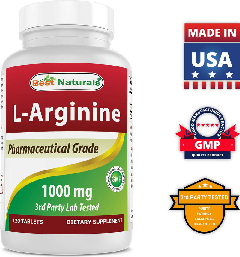 (New Improved Formula) Best Naturals L-Arginine 1000 mg 120 Tablets - Pharmaceutical Grade L Arginine Supplement Promotes Nitric Oxide Synthesis 120 Count (Pack of 1) - BeesActive Australia