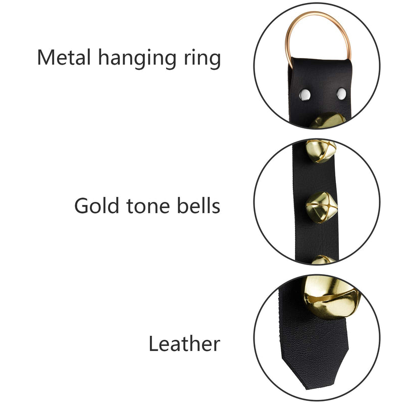 Frienda Hanging Jingle Bells 7-Bell Dog Doorbells for Door Knob Faux Leather Belts Go Outside Dog Bells Christmas Decor and Holiday Home Decorations, 18.7 x 1.8 x 1 Inches Black With Gold - BeesActive Australia